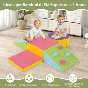 Set di 6 Blocchi di Schiuma per Arrampicata per Bambini, Blocchi in Schiuma per Arrampicarsi e Strisciare, Costruzione Mattoncini Morbidi per Bambini 12+ Mesi, Multicolore