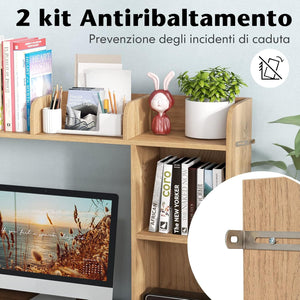 Scaffale da Scrivania in Legno, Libreria da Tavolo Salvaspazio con 4 Ripiani e Scomparto Aperto, Scaffale Espositivo per Computer, Casa Ufficio, 94x25x74 cm (Naturale)