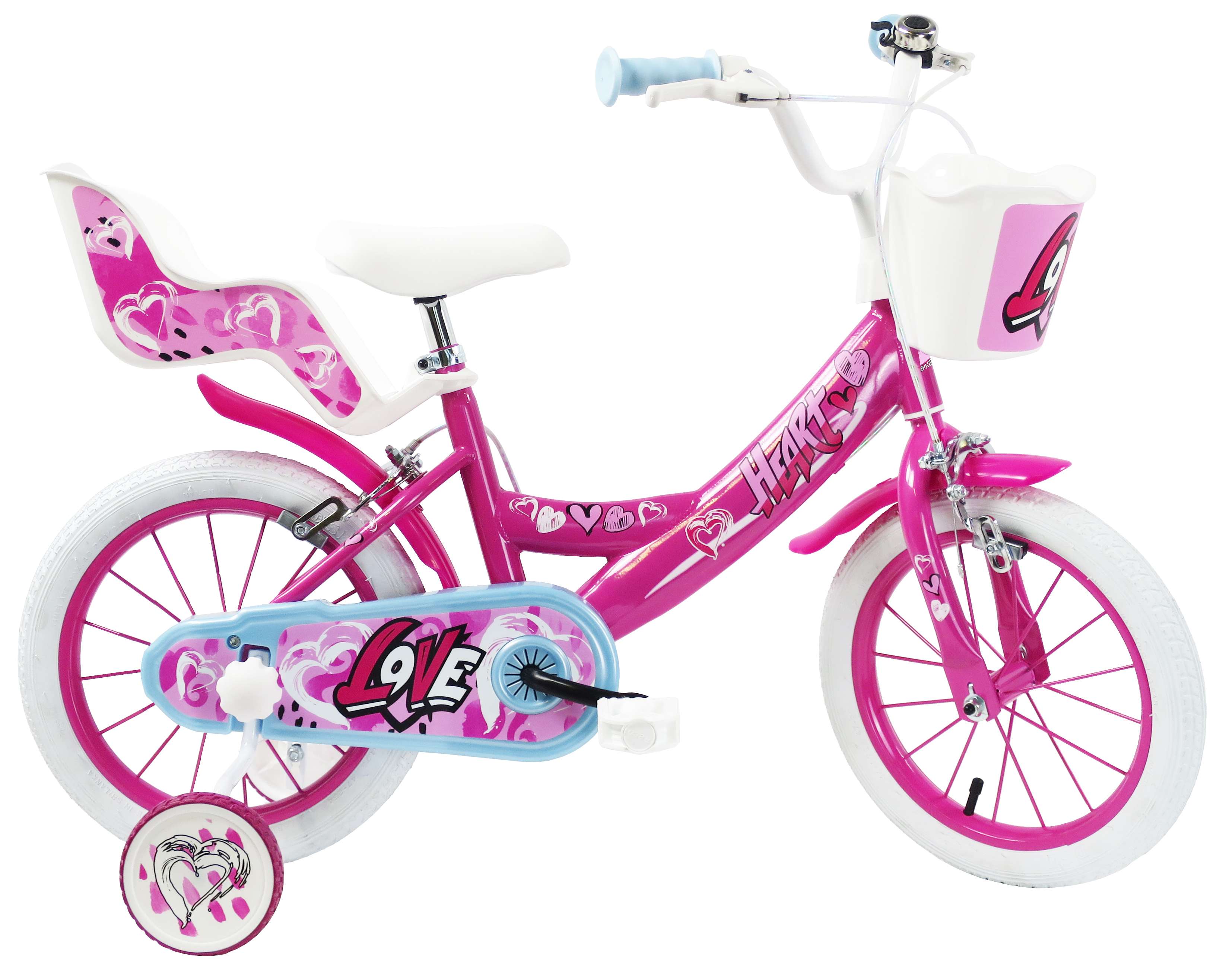 SCH HEART 14", bicicletta per bambini, adatta ad etÃ  tra i 4 e i 6 anni, per altezza tra 100 e 120 cm, con cestino, c