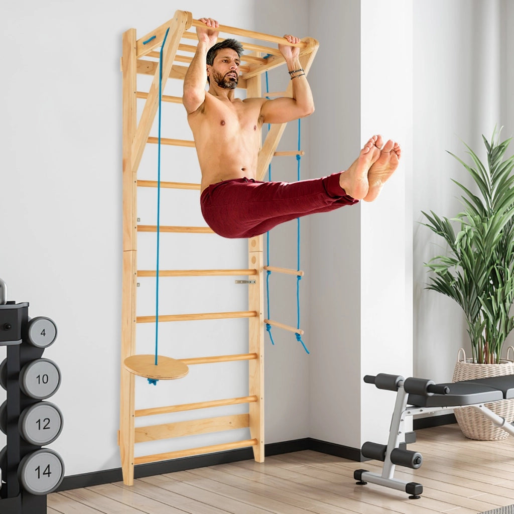 Scala a parete in legno svedese con 13 barre strategiche-Set di scala ginnica a parete capacit¨¤ di 100kg
