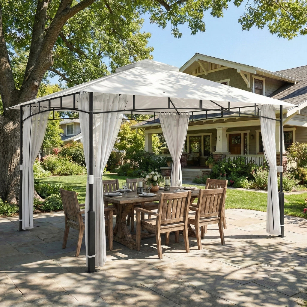 Gazebo da giardino 3x3.6 m ¨C zephmum ¨C Nero, Doppio tetto, Rete zanzariera