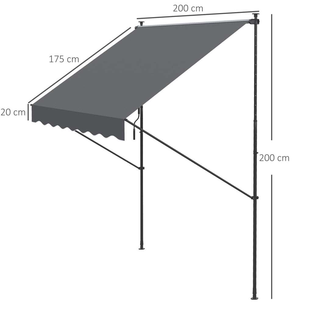 Toldo Retrattile Manuale ¨C zephmum ¨C Grigio 200x175x210-310 cm
