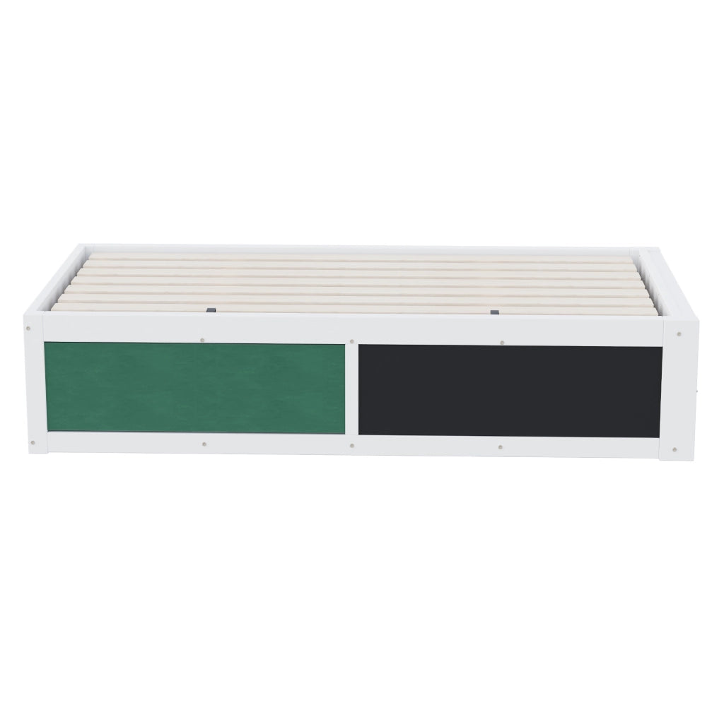 Letto per bambini 90x200 cm con contenitore idraulico; lavagna e pannello in feltro bianco