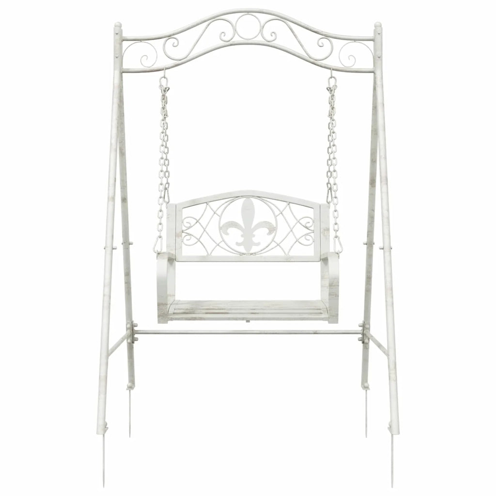 Panchina a Dondolo Acciaio 113 x 121,5 x 168 cm Bianco Antico