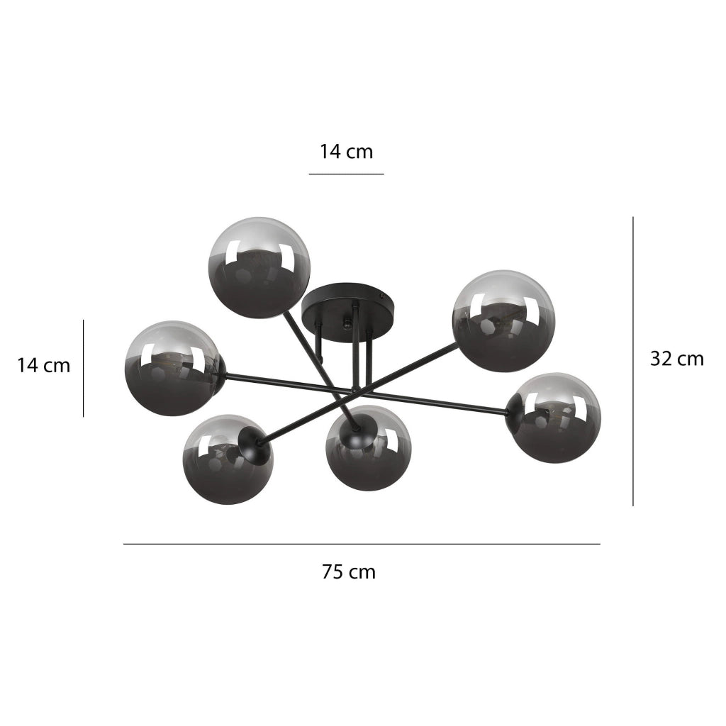 Lampadario Emibig Brendi 6xE14 nero/grafite 93cm IP20