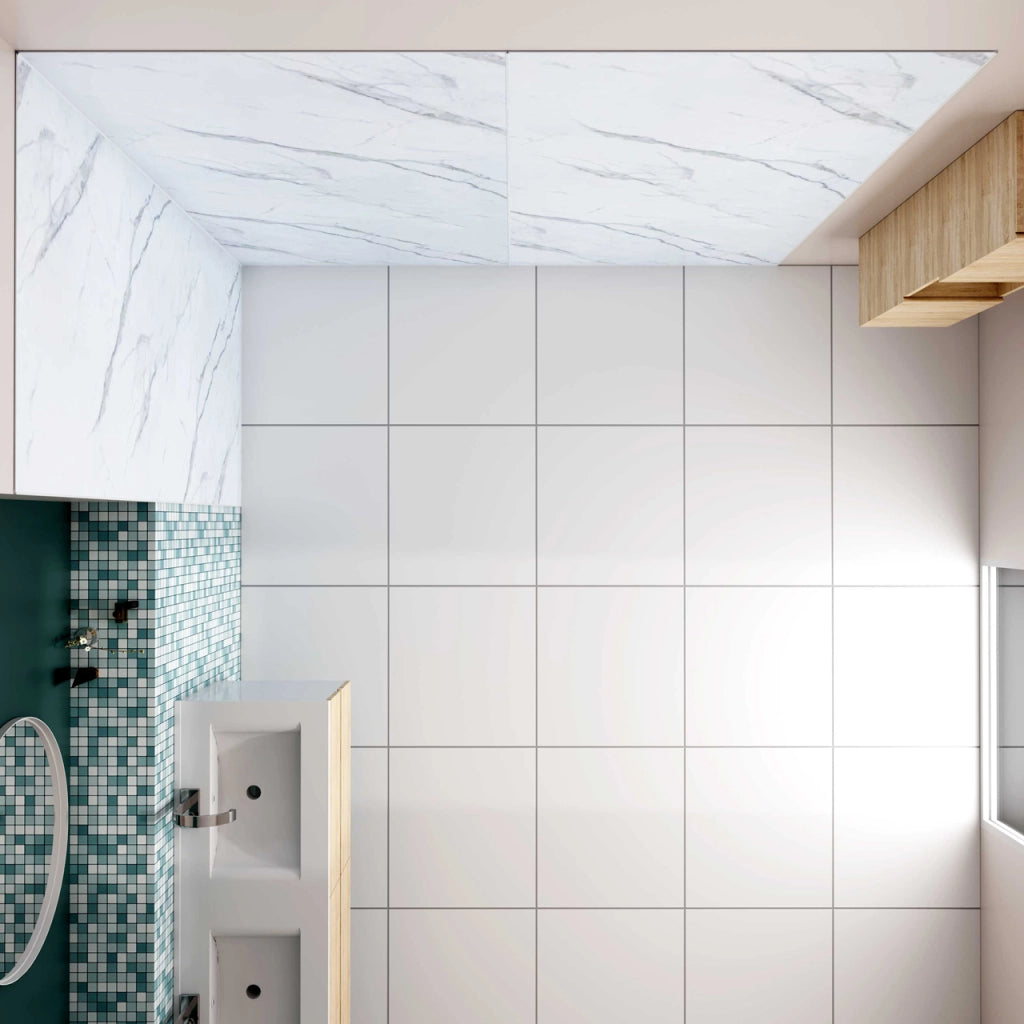 H.210 cm Pannello Doccia ad Angolo 40x80x80 cm Realizzato in Alluminio da 3 mm con Profili Finitura Bianco Alba per Rivestimento Parete Bagno