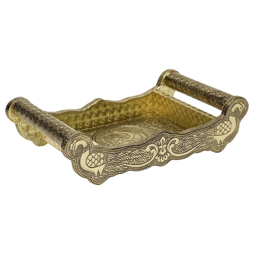 Vassoio in metallo goffrato dorato 25x13x6h