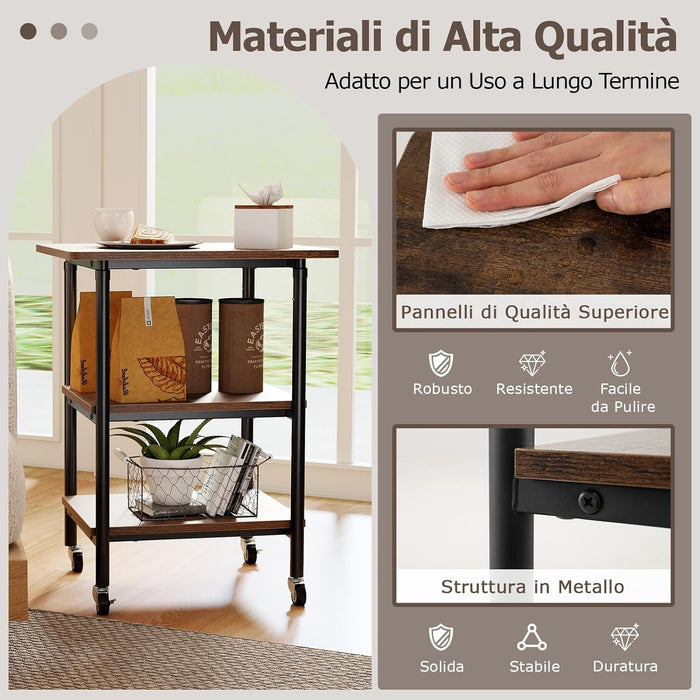 Supporto per Stampante, Carrello Stampante a 3 Livelli con Ripiani di Stoccaggio e Ruote con Blocco, Altezza Regolabile, per Stampante 3D Scanner Fax, 49 x 40 x 65/77 cm (Marrone)