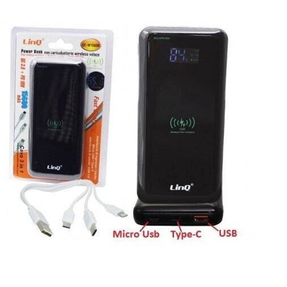 Trade Shop - Power Bank Batteria Esterna Ricarica Veloce Wireless 15600mah Caricabatteria Qc-w15600 -