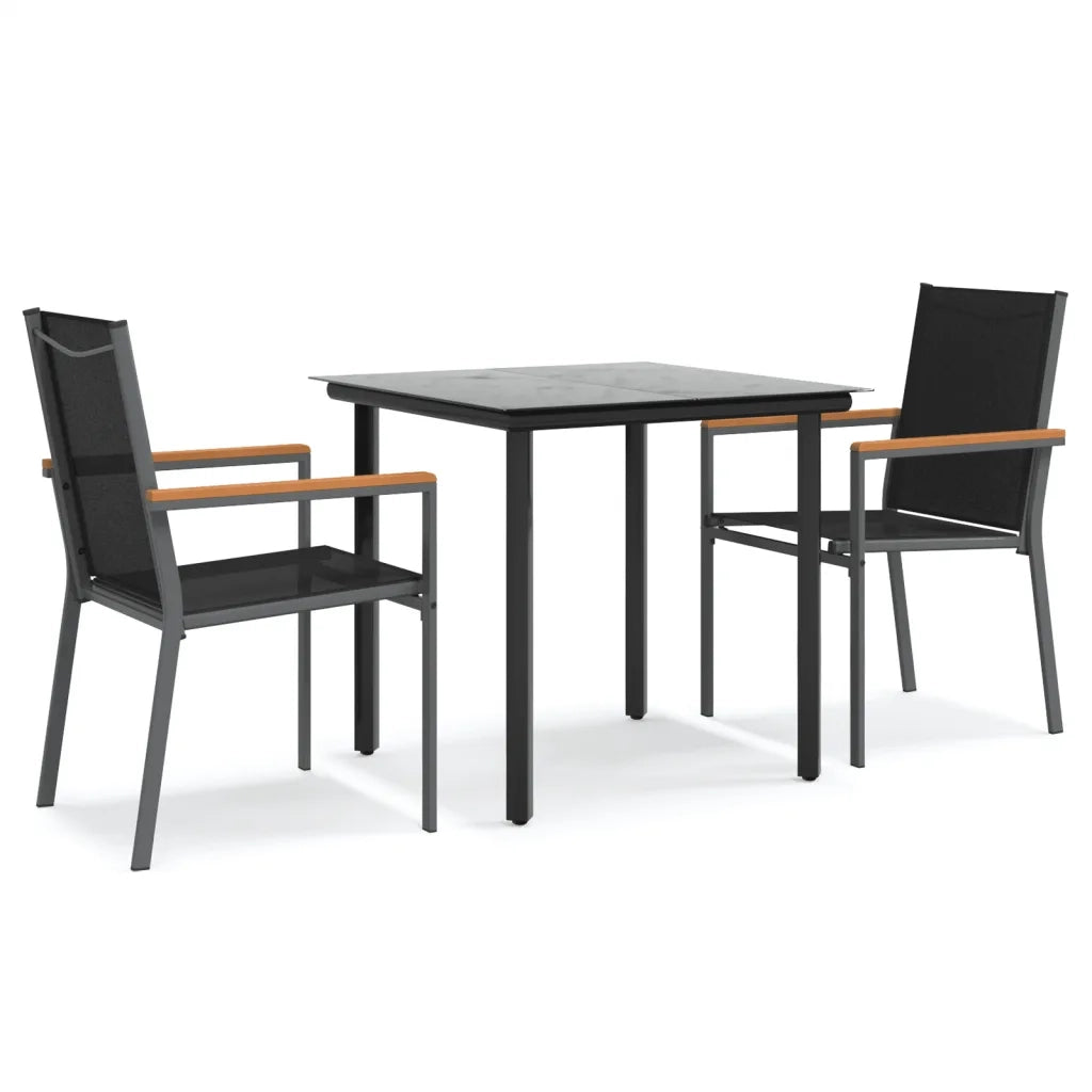 Set da Pranzo da Giardino 3 pz | Set Salotto da Giardino Nero in Textilene e Acciaio
