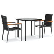 Set da Pranzo da Giardino 3 pz | Set Salotto da Giardino Nero in Textilene e Acciaio