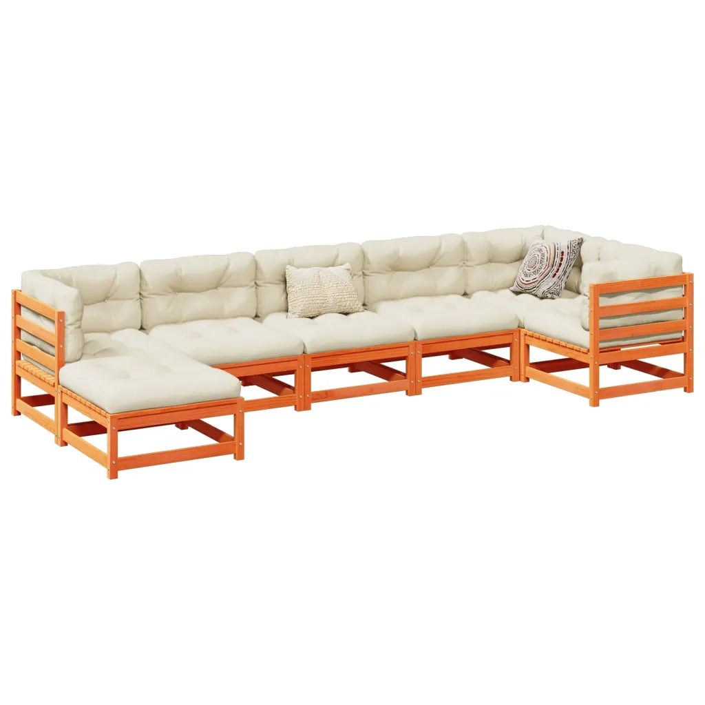 Set Divani da Giardino 7 pz Marrone Cera Legno Massello Pino 3299542