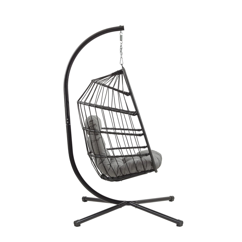 Poltrona Uovo Sospesa Rattan Nero Altalena Giardino con Cuscino