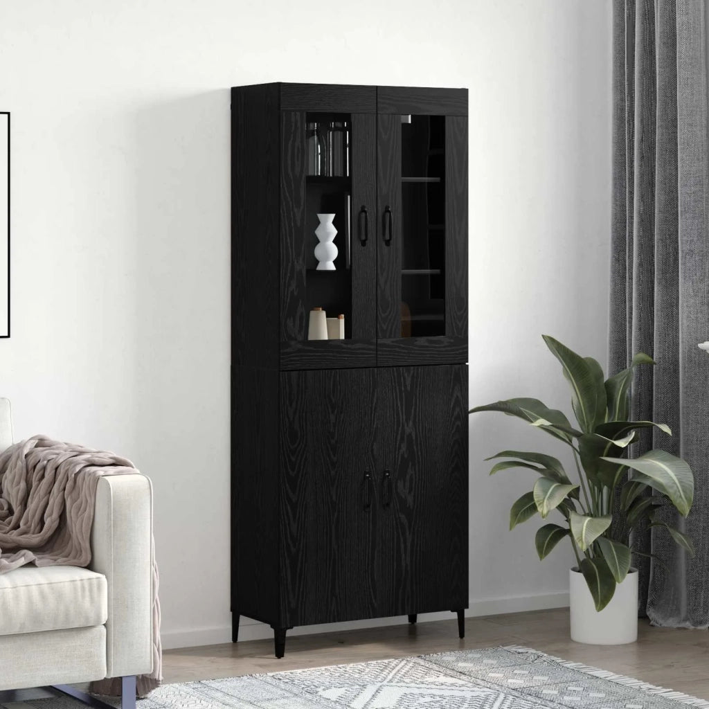 Credenza 2 pcs Rovere Nero Legno multistrato