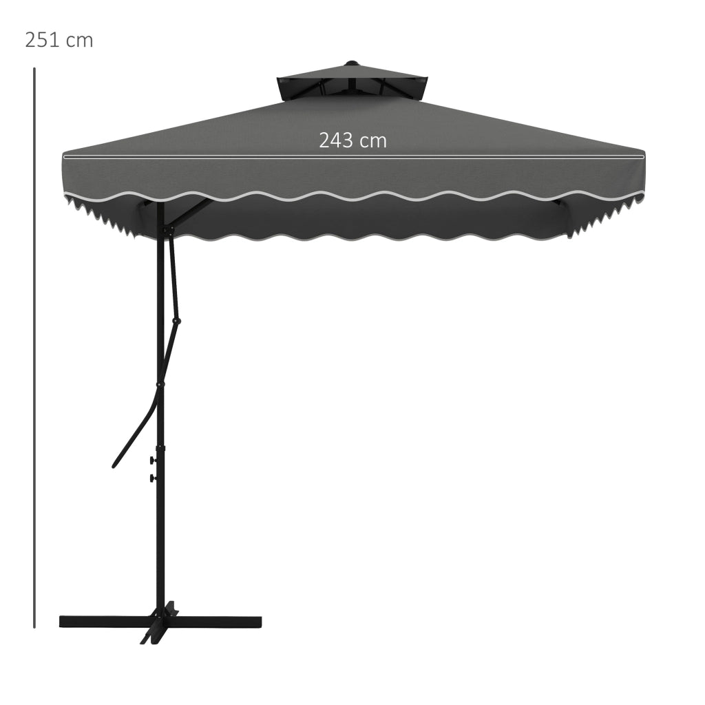 Parasole a sbalzo 243x243cm con protezione UV doppio tetto base trasversale quattro montanti stabile per balcone colore grigio scuro