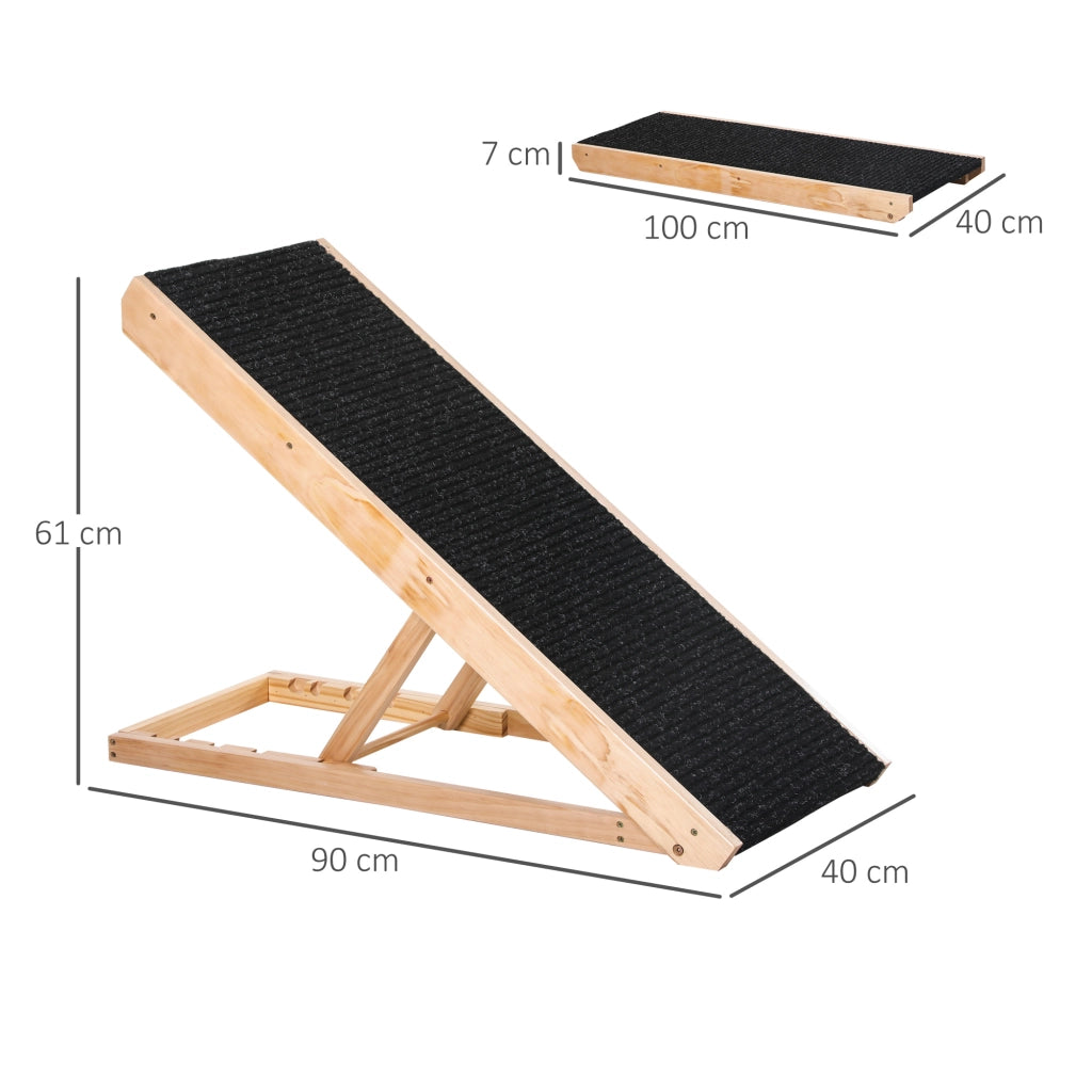 Rampa Pieghevole per Cani e Gatti in Legno ¨C zephmum ¨C 90x40x61 cm Naturale
