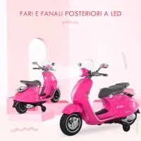 Moto Elettrica per Bambini con Licenza Ufficiale Vespa, 2 Rotelle, Luci e Suoni, 108x49x75 cm, Rosa