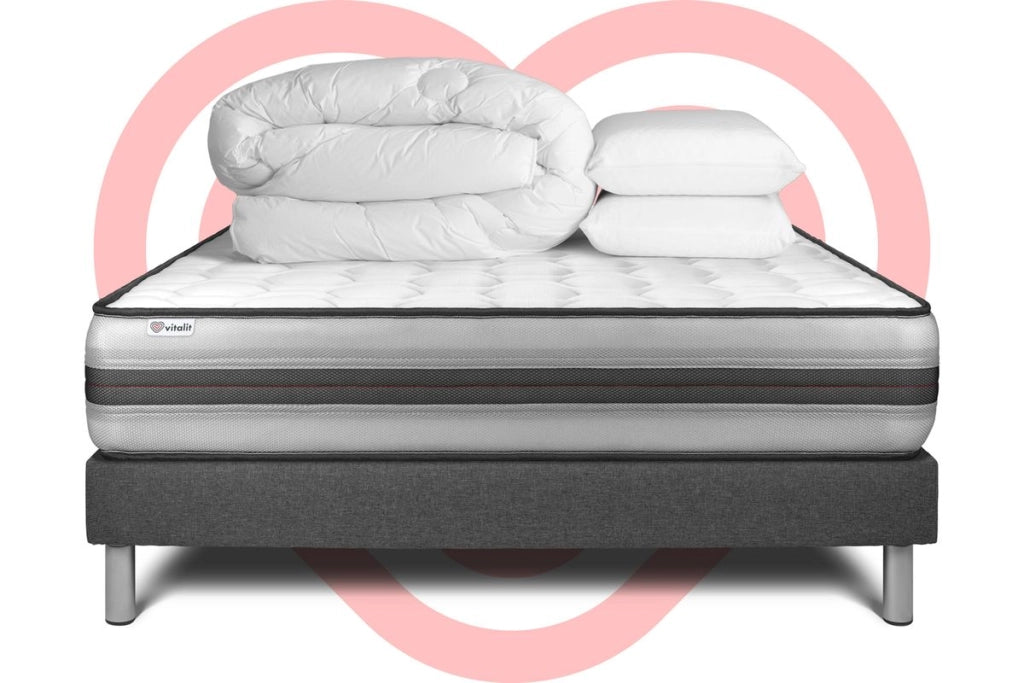 Pacchetto letto completo - Materasso 200x200cm + Box spring con doghe (in kit) + 2 cuscini + Piumino - Vitalpower Recover