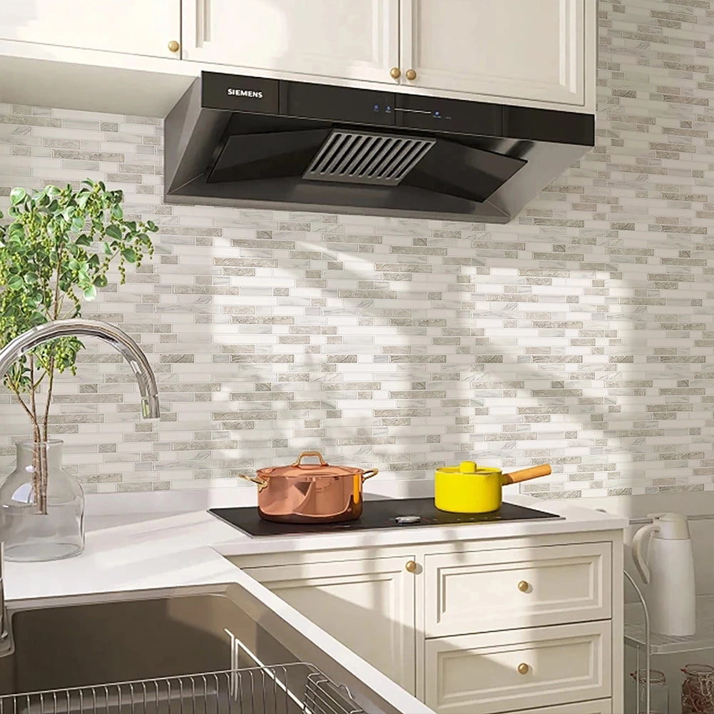 Set 10 Pannelli Adesivi Piastrelle Muro Parete 30.5 cm Decoro Mattoncini Beige