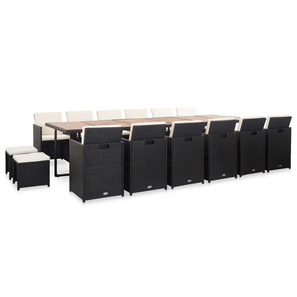 Set da Pranzo da Giardino 17 pz con Cuscini in Polyrattan Nero