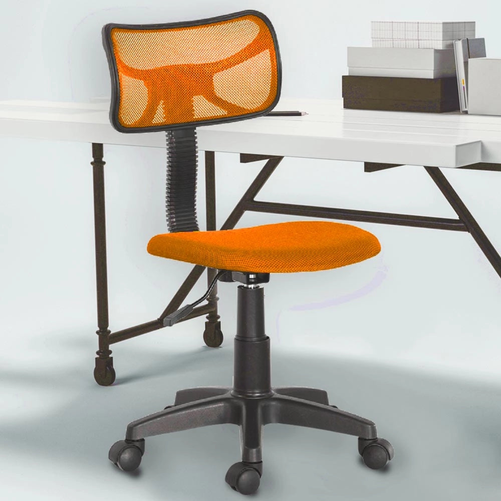 Sedia Girevole 5 Ruote Ufficio Cameretta Scrivania Schienale Ergonomico Arancio