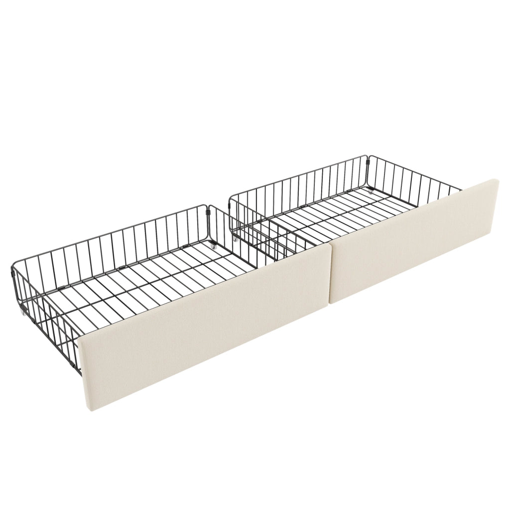 Letto singolo imbottito 90x190 cm con 2 cassetti e rete a doghe; velluto beige