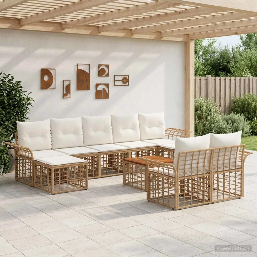 Set di divani da esterno 10 pcs Naturale e Bianco Crema 3437776