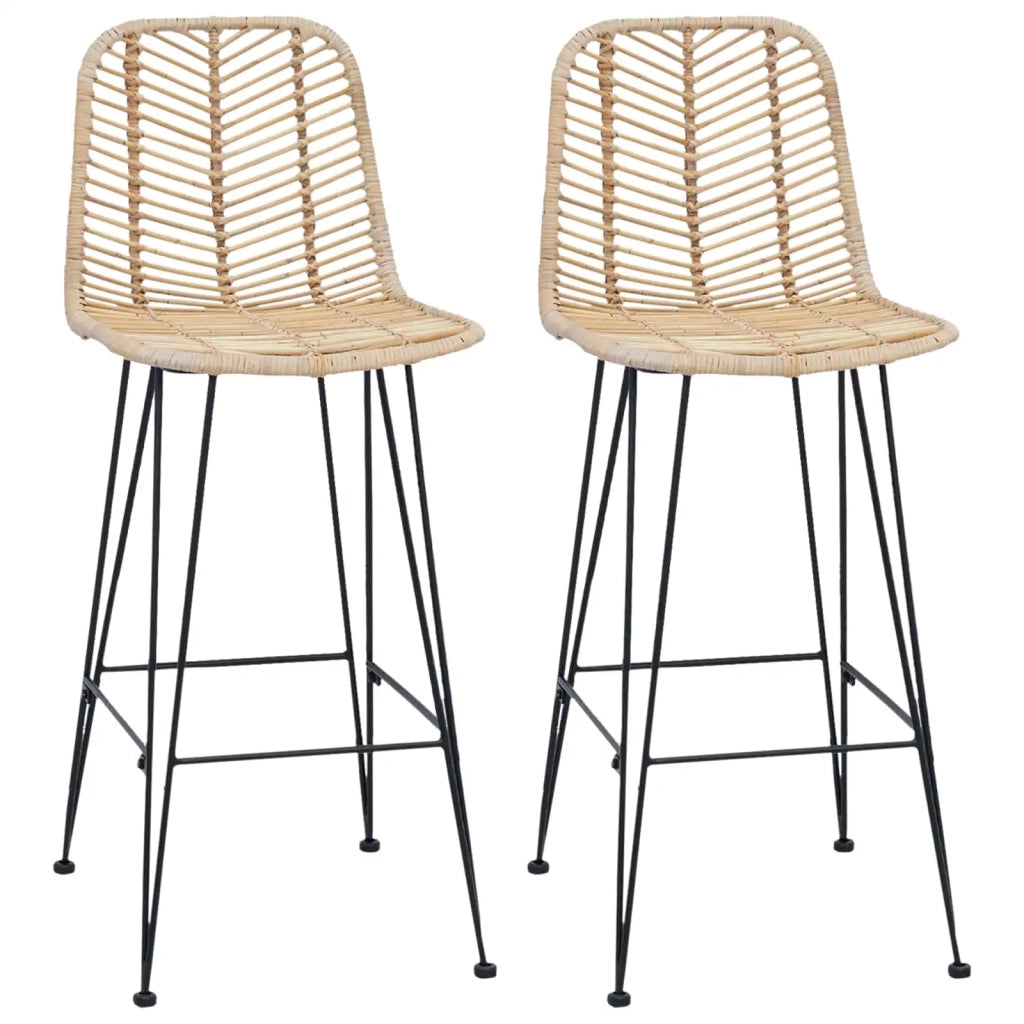 Sedia da Bar 2 pcs Naturale 44,5 x 53 x 111 cm Rattan e Ferro 42011547