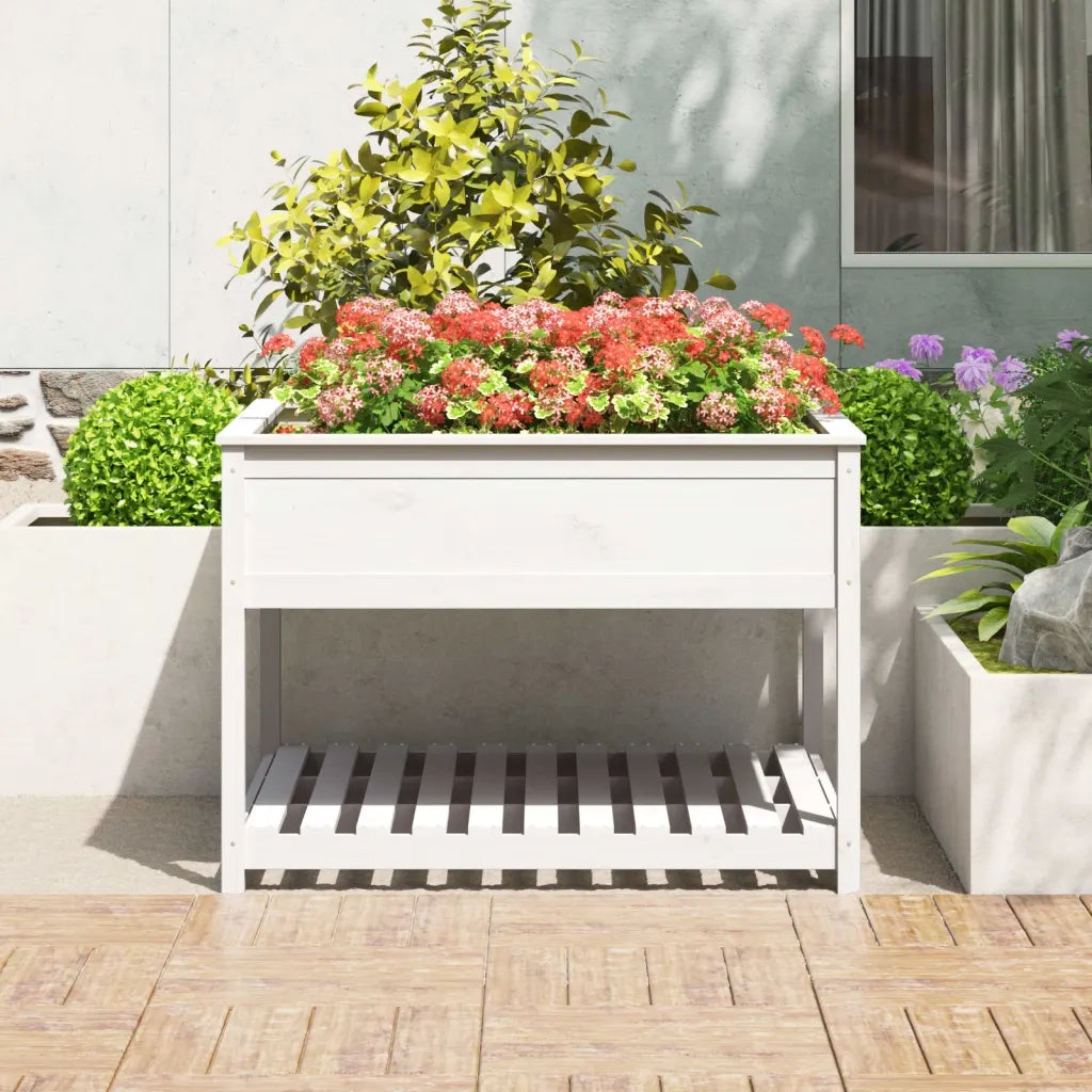 Fioriera | Cassetta per fiori | Vaso Mensola Bianca 111,5x111,5x81cm Legno Massello di Pino