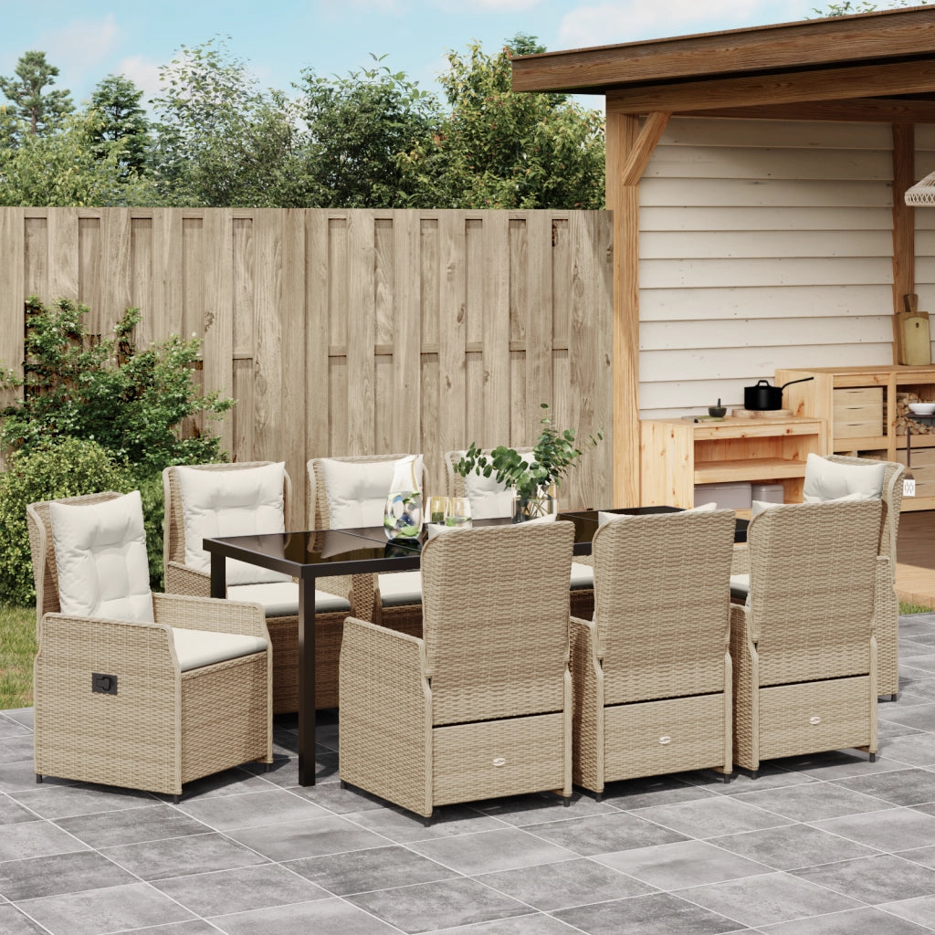 Set da Pranzo Giardino 9 Pezzi Beige Polyrattan