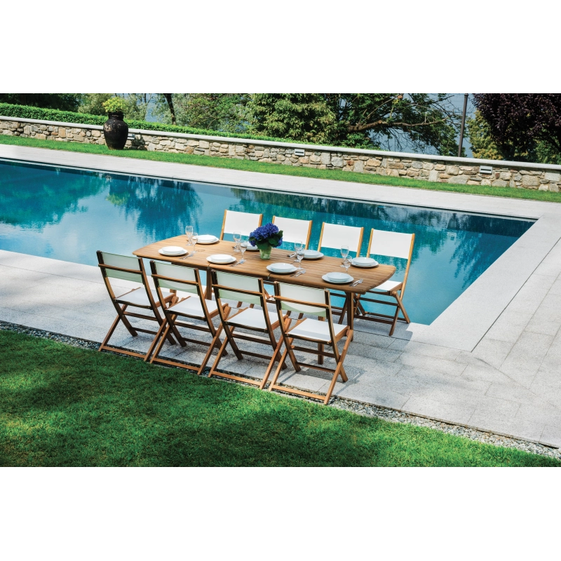 Set Di 2 Sedie Venturina In Acacia Pieghevole Con Textilene Con Braccioli Moia