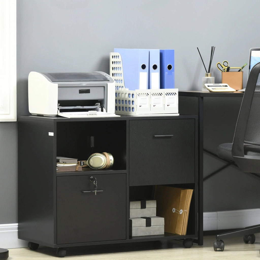 Mobile Ufficio 2 Cassetti 2 Ripiani 80x40x66 cm in Truciolato Nero