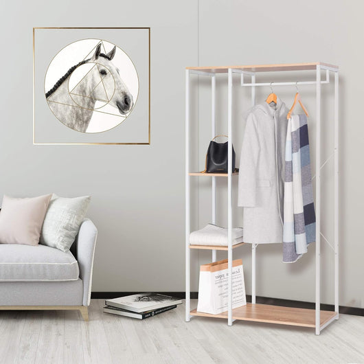 Stand Appendiabiti con Ripiani Attaccapanni Guardaroba Scaffale Porta Abiti in Legno Acciaio