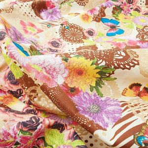 Telo Arredo Copritutto 270x280 cm Letto Poltrona Copridivano Cotone Cuoricini Fiori e Farfalle Beige