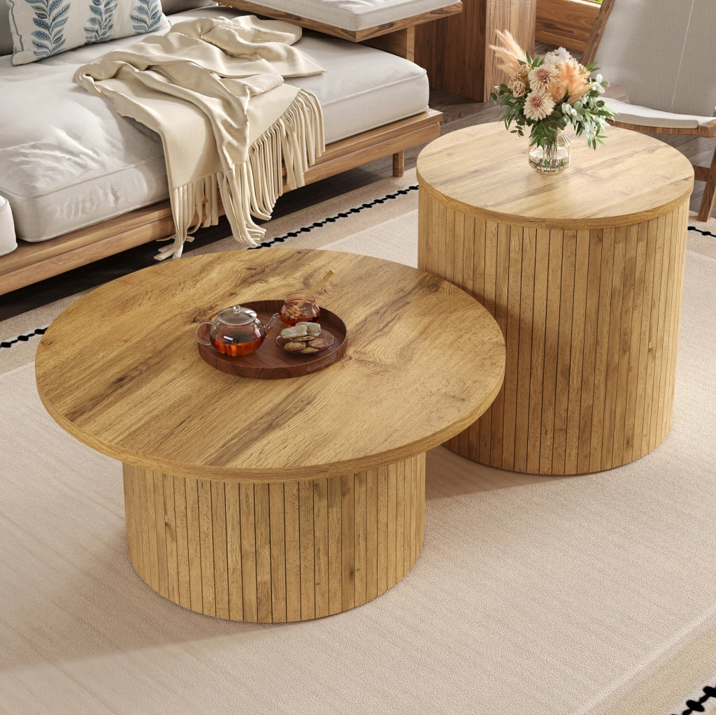 Set di tavolini rotondi da caffè in MDF naturale