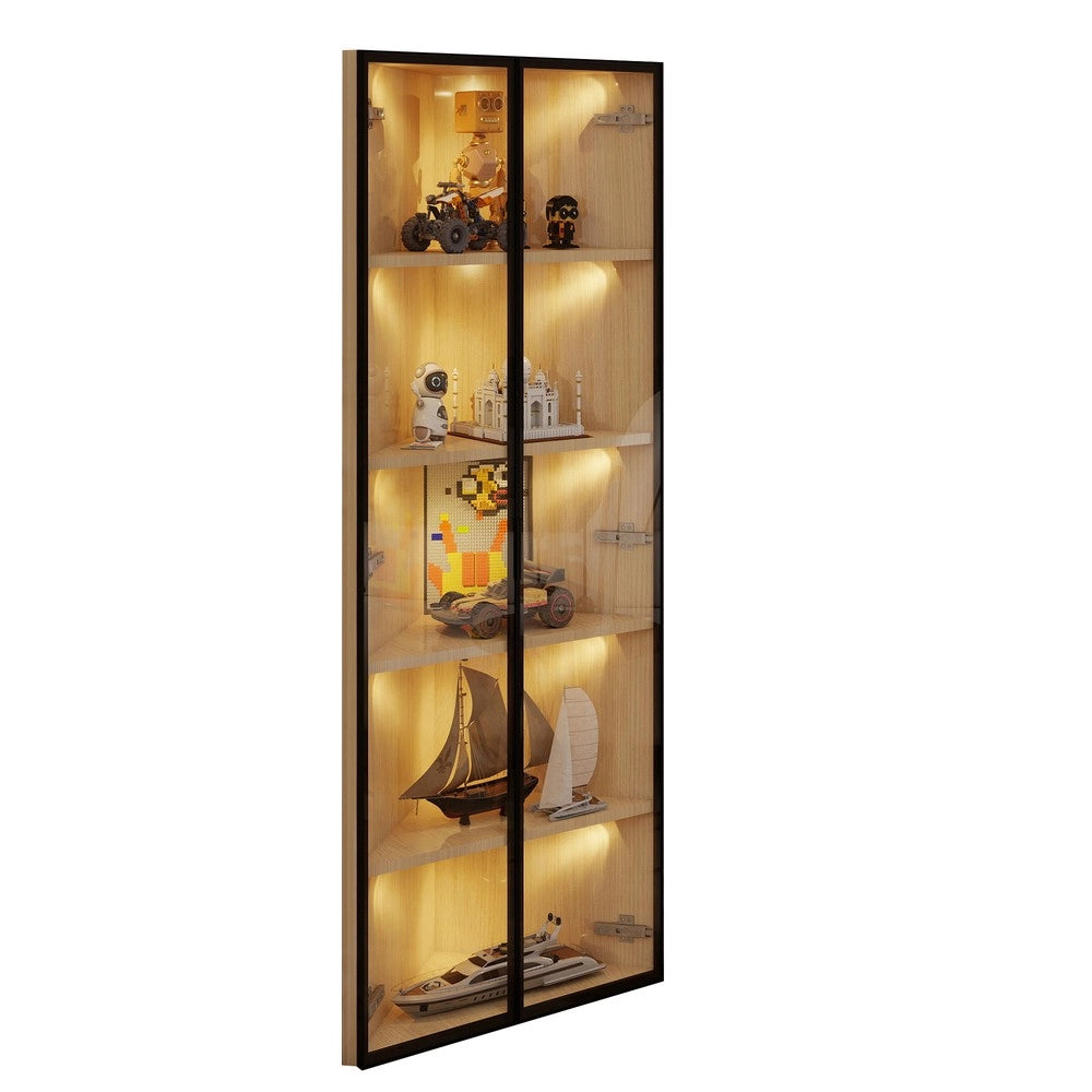 Libreria Vetrina con LED ¨C MINIMAL ¨C Rovere, Vetro Temperato, 62x35x160