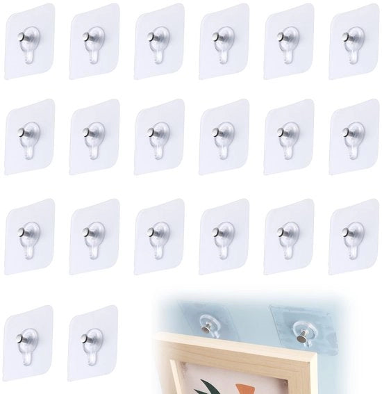 Set di 20 Haken Autoadesivi - Sostegno fino a 5 kg - Translucido - Ideale per Specchi - Adatto per Superfici Liscie e Vetrate - Hanger da Parete Autoadesivi