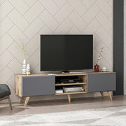 Mobile Basso Porta TV 'Grindsted' con Scomparti e Ante a Ribalta - Rovere / Antracite [en.casa]