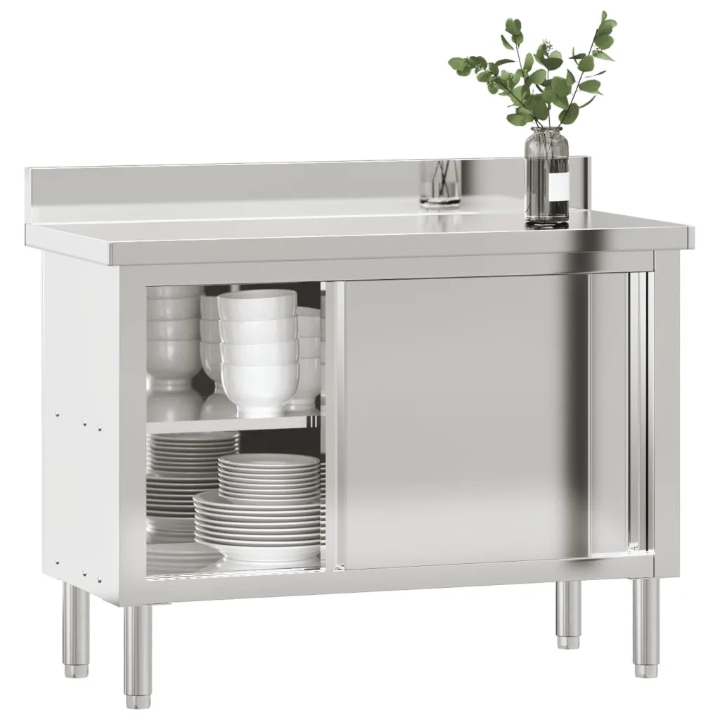 Tavolo da Lavoro per Cucina con Ante-Piano di Lavoro Cucina Scorrevoli in Acciaio Inox
