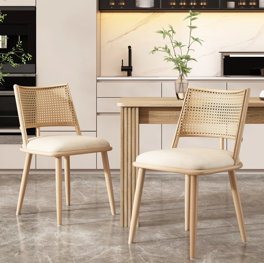 Set di 2 sedie in rattan con seduta in PU; beige