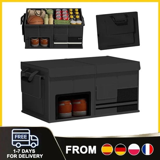 Organizzatore di bagagliaio 60L opzionabile per auto, box di stoccaggio per bagagliaio, organizzatore di bagagliaio portatile, impermeabile, carrello di carico trasportabile