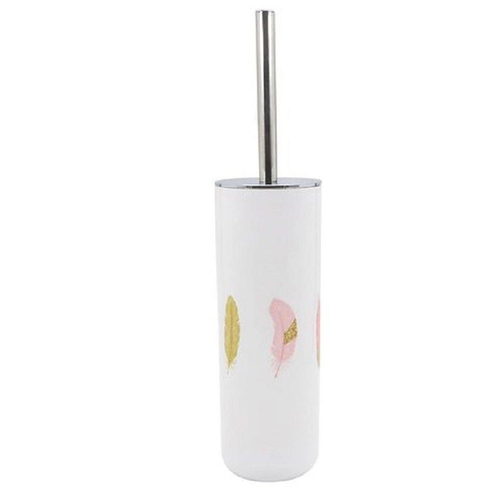 Trade Shop - Portascopino In Plastica Bianco Piume 9.1x26.8cm Scopino Bagno Wc Toilette 69802 -