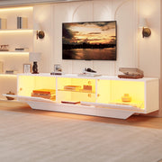 Mobile porta TV con LED e 2 ante 4 vani e ripiano in vetro regolabile per soggiorno bianco 160 × 35 × 44,5 cm