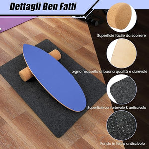 Balance Board in Legno, Tavola di Equilibrio con Rullo e Tappetino per Allenamento Skateboard Hockey Snowboard Surfing, Attrezzi 3 in 1 per Esercizi Equilibrio e Tonificazione Core