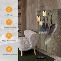 Lampada da Terra, Lampada a Stelo Retrò con Paralume in Vetro Ambrato a 3 Teste Sospese, Interruttore a Pedale, Base in Metallo, Ideale per Soggiorno, Camera da Letto, Corridoio e Studio