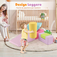 Set di 6 Blocchi per Bambini con Diverse Forme e Colori, Centro Attività Palestrina Giocattolo per Arrampicata e Strisciamento (Rosa chiaro)