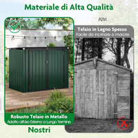 Casetta per Spazzatura Esterna, Capanno da Giardino Bloccabile con Doppie Aperture, 2 Porte e Struttura in Metallo Zincato, Ripostiglio per Patio e Cortile (Verde)