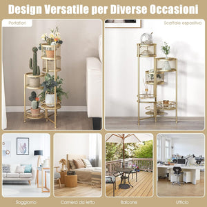 Porta Piante da Interno Pieghevole, Scaffale per Piante e Fiori in Metallo a 6 Livelli,Porta Vasi Salvaspazio da Balcone e Salotto, 41 x 39 x 82 cm (Oro)