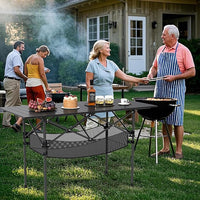 Tavolo da Campeggio Pieghevole, Tavolo da Picnic Portatile con Piano in Alluminio Arrotolabile, Cestello in Rete, Borsa da Trasporto per Giardino Spiaggia Pesca, Portata 100 kg (Nero)