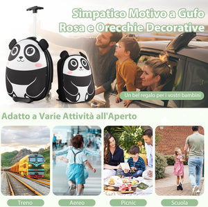 2 Pezzi Valigia per Bambini con Maniglia Retrattile + Zaino Bagaglio a Mano, con ruote girevoli a 360 ° (panda)